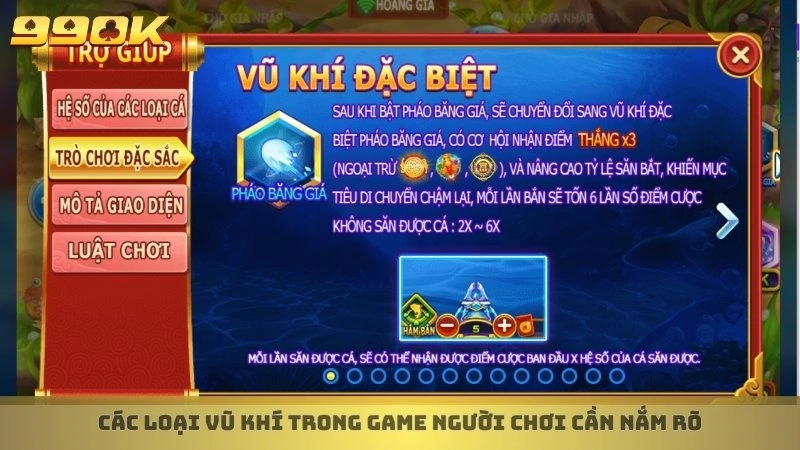 Các loại vũ khí trong game người chơi cần nắm rõ