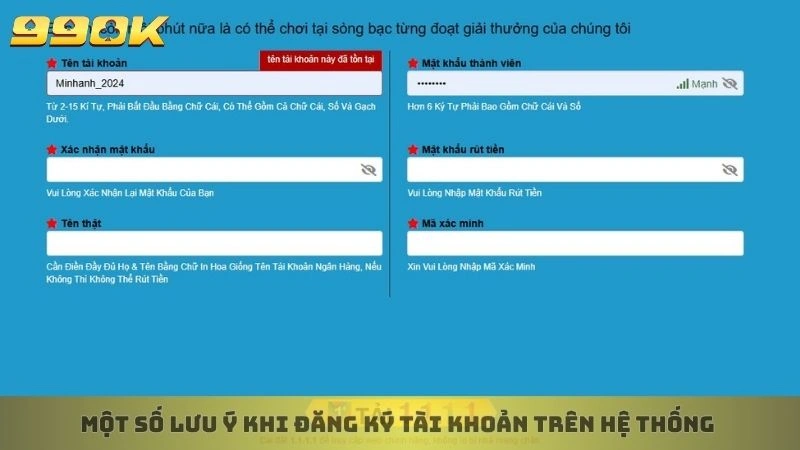 Một số lưu ý khi đăng ký tài khoản trên hệ thống 
