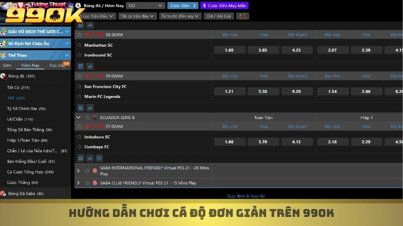 Hướng dẫn chơi cá độ đơn giản trên 99ok