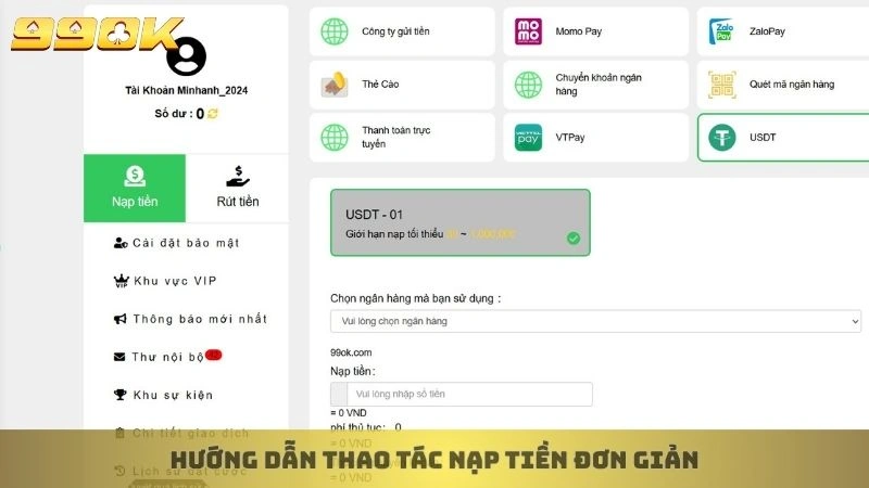 Hướng dẫn thao tác nạp tiền đơn giản 