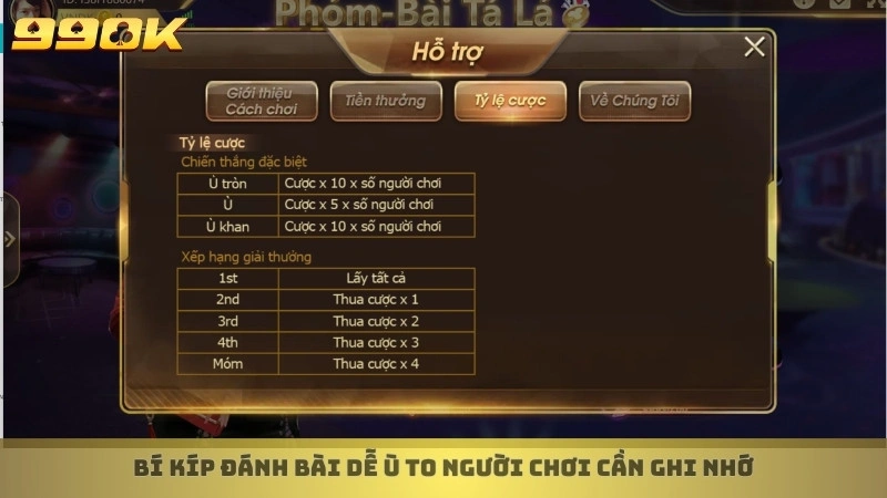 Bí kíp đánh bài dễ ù to người chơi cần ghi nhớ