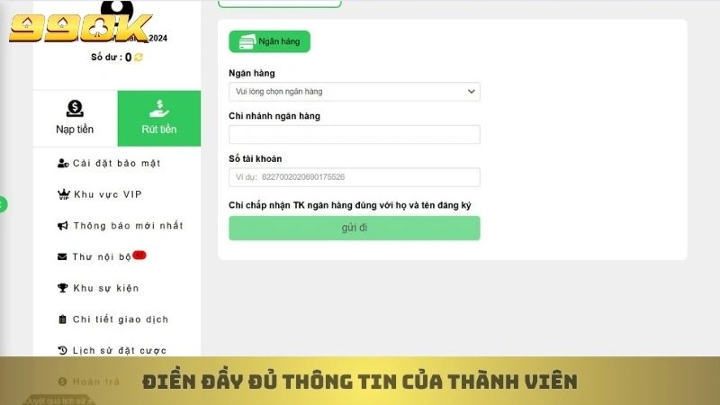 Điền đầy đủ thông tin của thành viên